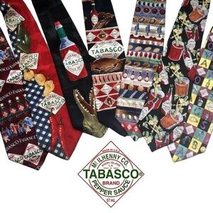 TABASCO Novelty Neckties Ties 100% Silk Made USA Lot 7 Graphic Hot Sauce Vintage